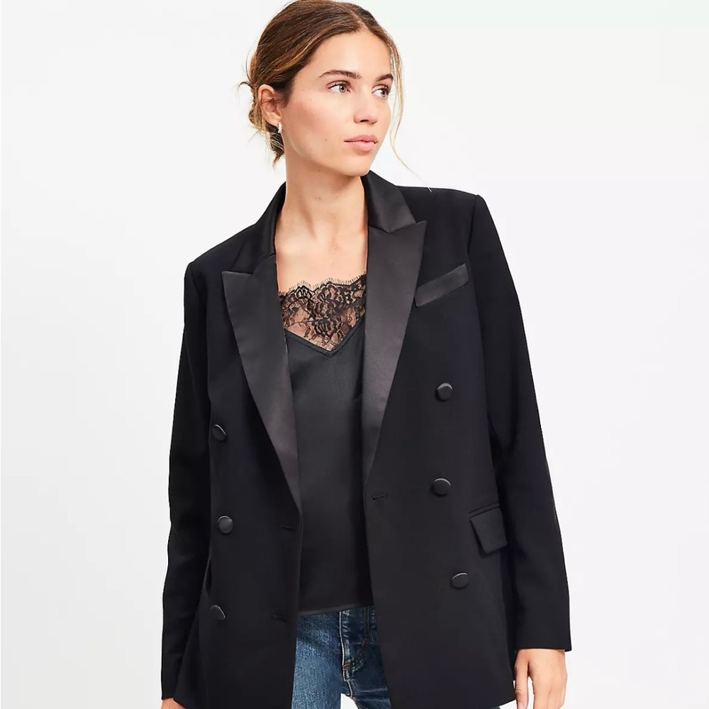 LOFT Satin Trim Relaxed Tuxedo Blazer